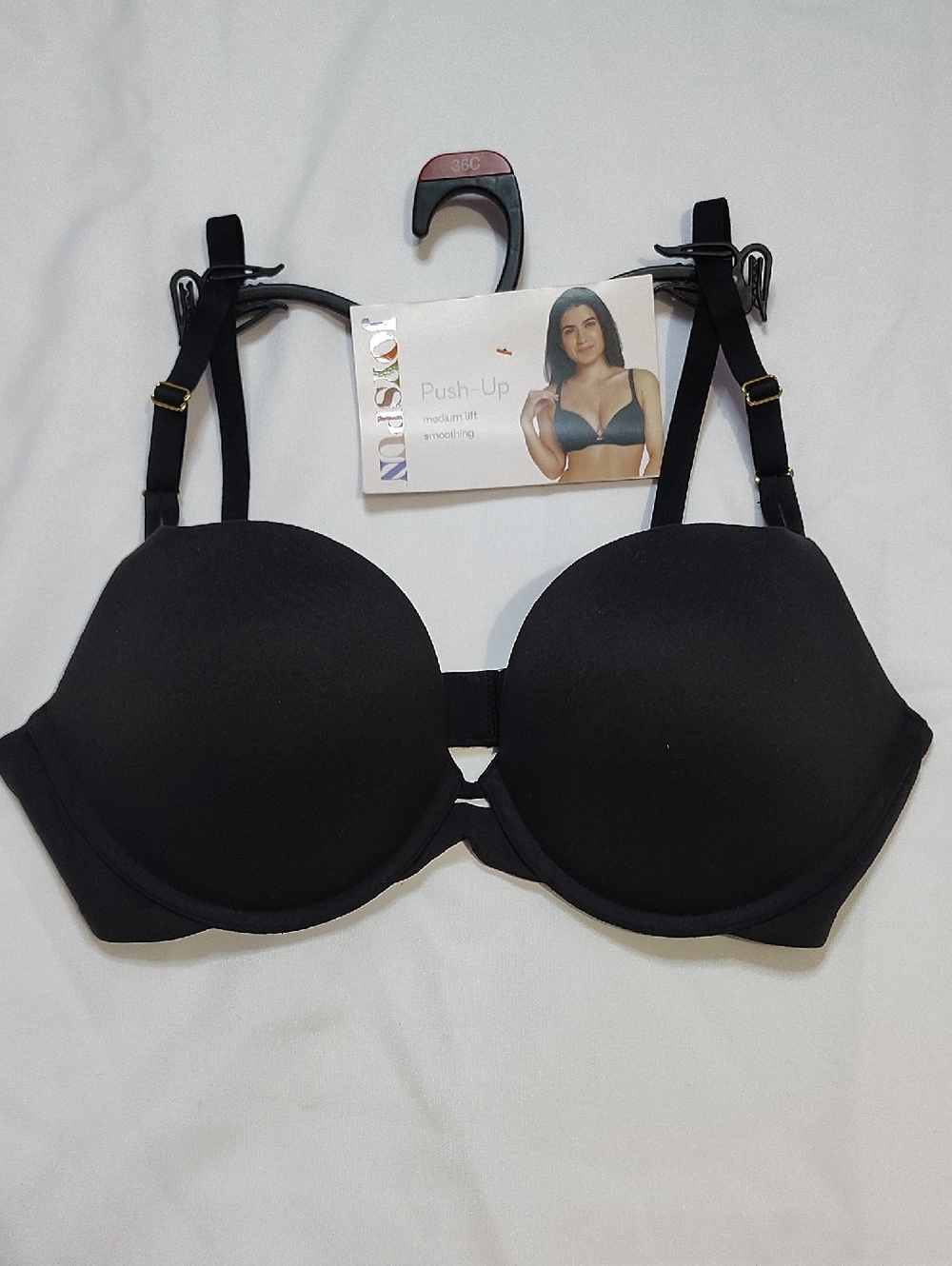 Joyspun Push-Up Bra Size 36C Black Medium Lift Smoothing New